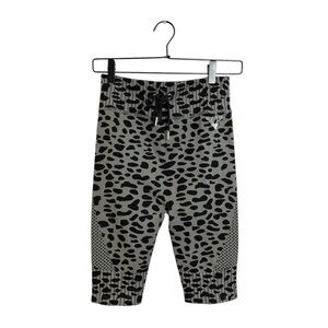 Twill Active Tie Waist Seamless Shorts Grey Leopard Print High Waist Size Large